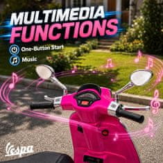 AIYAPLAY 12V električni motor za otroke 3-6 let z licenco vespa s kolesi, žarometom in glasbo, igrača motor iz PP in kovine, 107x47x73 cm, roza