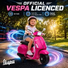 AIYAPLAY 12V električni motor za otroke 3-6 let z licenco vespa s kolesi, žarometom in glasbo, igrača motor iz PP in kovine, 107x47x73 cm, roza