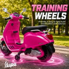 AIYAPLAY 12V električni motor za otroke 3-6 let z licenco vespa s kolesi, žarometom in glasbo, igrača motor iz PP in kovine, 107x47x73 cm, roza