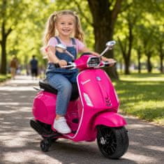 AIYAPLAY 12V električni motor za otroke 3-6 let z licenco vespa s kolesi, žarometom in glasbo, igrača motor iz PP in kovine, 107x47x73 cm, roza