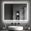 HOMCOM Stensko ogledalo z LED lučjo in Bluetooth zvočnikom 80x60 cm, 3 barve, kopalniško ogledalo z nastavljivo svetlostjo, funkcija spomin, antizameglitev, tipkalni stikali, srebrna