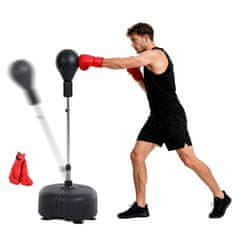 HOMCOM Punching ball da terra, sacco da boxe da terra z base riempibile, ventose e guantoni, altezza regolabile 4 livelli da 136-154 cm, speed bag per home gym casa e palestra, nero