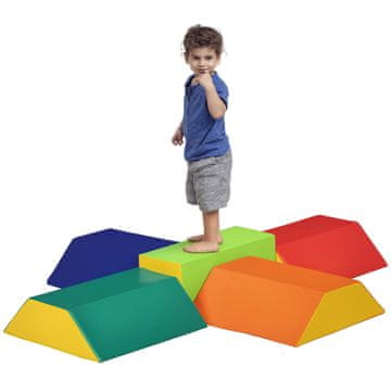 HOMCOM Mehki gradbeni set za otroke 1-3 leta s 5 bloki v obliki pravokotnika in trapeza, igrača za otroke iz PU in EPE, 48.3x19.1x48.3 cm, večbarvni
