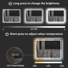 HOMCOM Stensko ogledalo z LED lučjo in Bluetooth zvočnikom 80x60 cm, 3 barve, kopalniško ogledalo z nastavljivo svetlostjo, funkcija spomin, antizameglitev, tipkalni stikali, srebrna