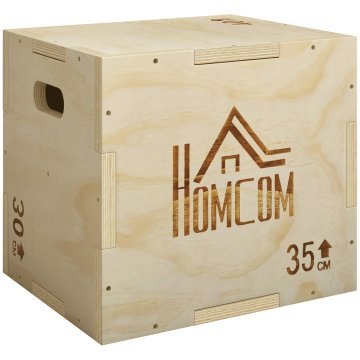 HOMCOM Škatla za skoke s 3 nastavljivimi višinami za doma in telovadnico, plyo škatla iz bukovega lesa, 40.5x35.5x30.5 cm, barva lesa