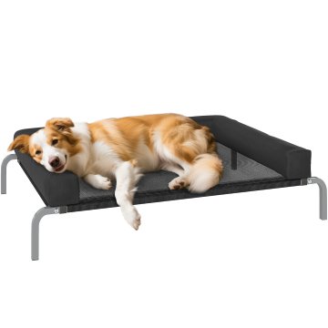 PAWHUT Pasja posteljica 19, 5 cm z umivalnim vzglavnik v obliki U, dvignjena pasja posteljica iz oxford tkanine, texteline in jekla, notranja posteljica za mačke, 110x75x30 cm, črna in srebrna