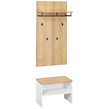 HOMCOM Vhodna omara z nizko polico za čevlje, klopjo in obešalnikom s 4 kljukami, obešalnik za vhod iz iverne plošče in jekla, 60x28x120 cm