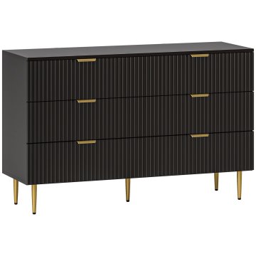 HOMCOM Predalnik za spalnico 6 predalov, komoda za spalnico z utori moderna z ročaji in 5 pozlačenimi nogami, predalnik prostorsko varčen za hodnik, dnevno sobo, vhod, 120x40x76.5cm, črn