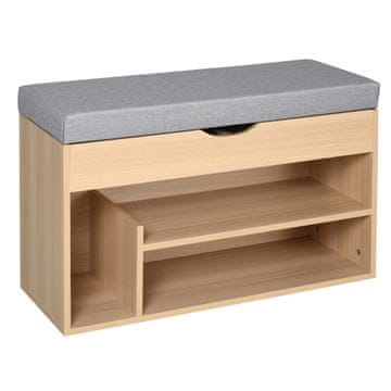 HOMCOM Čeveljnik 2 v 1, lesena klop z oblazinjenim sedežem in skritim predalom, za vhod/predsobo, 80 x 30 x 48cm