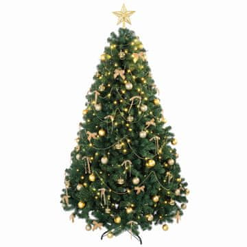 HOMCOM Umetno božično drevo 180cm z 240 LED lučmi, 755 PVC vej, zvezda, kroglice, pentlje, zložljivo jekleno podnožje, božična dekoracija, za dom, notranjost, zelena