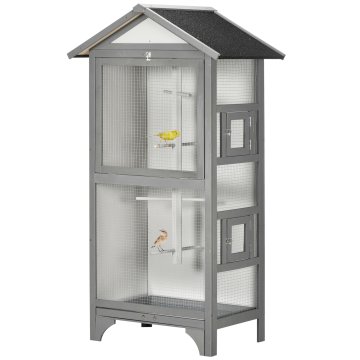 PAWHUT Kletka za ptice na prostem iz smrekovega lesa, 3 odprtine s ključavnico 4 sedala in odstranljiv pladenj, svetlo siva, 80.5x57x153cm