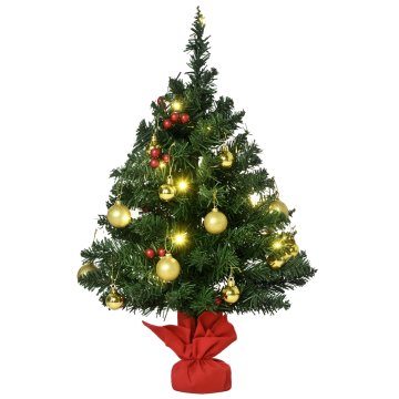 HOMCOM Božično drevo 60cm s 15 vgrajenimi LED lučmi, 73 vejami, umetno božično drevo z okraski