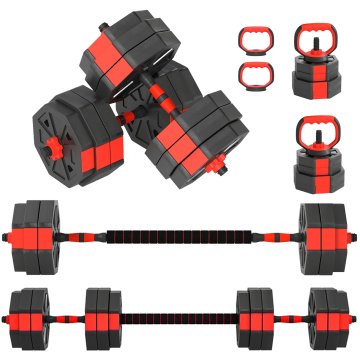 SPORTNOW 6 V 1 komplet uteži za telovadnico 30Kg skupaj v plastiki in pesku, nastavljivi komplet ročnih uteži uporaben kot kettlebell, ročne uteži, palica za dvigovanje in podpora za sklece, trening doma, rdeč