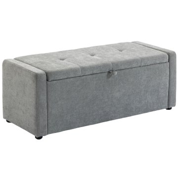 HOMCOM Skrinja 142L puf shramba naslon za noge velik 122x48x44cm, oblazinjen sedež 2 sedeža, shrambna klop laneni videz, struktura iz lesa, 200 kg, spalnica, dnevna soba, svetlo siva