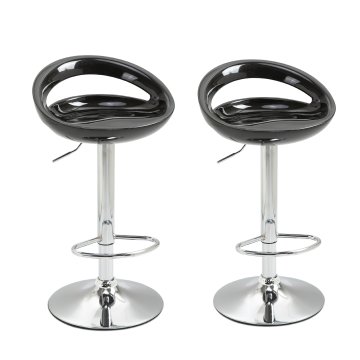 HOMCOM Set 2 visoki bar stolčki, vrtljivi kuhinjski stolčki 360°, z naslonjalom in podnožjem, nastavljiva višina, podnožje iz jekla, za jedilnico in kuhinjo, 46x41x76-96cm, črna