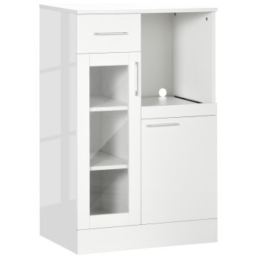 HOMCOM Moderna kredenca z omaricami in predalom, kuhinjsko pohištvo za prihranek prostora iz lesa in stekla 60x40x95cm, bela
