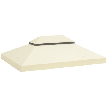 OUTSUNNY Nadomestna streha za gazebo 4x3 m na 2 nivojih iz vrta, platno gazebo vodoodporno iz tkanine oxford 370g/m2 anti-uv 30+ z drenažnimi luknjami, bela krem