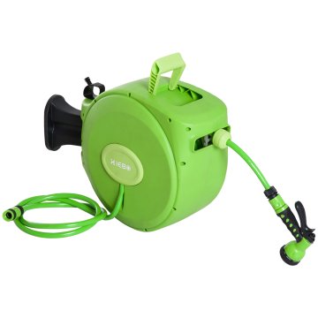 DURHAND Vrtni retraktilen navijalnik cevi s cevjo za vodo 20 m, stenski vrtljivi navijalnik cevi za 180°, samodejni navijalnik cevi, vrtna zalivalna cev iz plastike, zelena