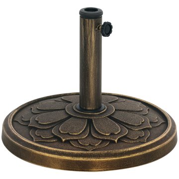 OUTSUNNY Podstavek za sončnik 12 kg z motivom lotosovega cveta in vgrajeno ročico, podstavek za sončnik iz smole, kovine in cementa, za palice sončnikov s premerom Ø32/38/48 mm, bronasta
