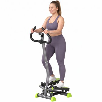 HOMCOM Stepper z ročajem in LCD monitorjem, domači fitnes stepper z nastavljivim uporom in nedrsečimi pedali, fitnes vadba za domačo telovadnico, siva in zelena