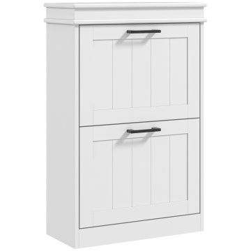 HOMCOM Čevljarnica za prihranek prostora z 2 preklopnima predaloma za 10 parov čevljev, omara za čevlje z nastavljivo polico, 54x24x82.5 cm, bela