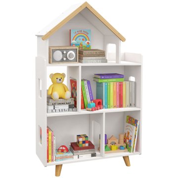 ZONEKIZ Otroška knjižna polica za 3-6 let s 3 nivoji za knjige in igrače, iz MDF in borovega lesa, 65x25x108.5 cm, bela