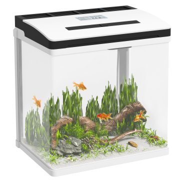 PAWHUT Akvarij za dom od 13L do LED osvetlitve z zračnimi luknjami in tihim črpalko, posoda za ribe iz HD stekla in ABS, 29x20x30.5 cm, bela in prosojna