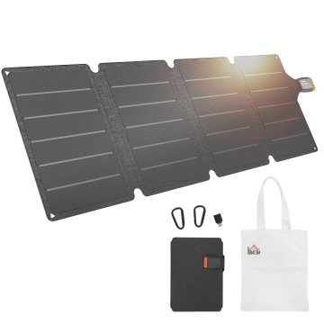 HOMCOM Solarni polnilnik 36W, zložljivi solarni polnilnik s priključkom tip-c in adapterjem USB-A za pametni telefon in tablico, nepremočljiv IP67 iz ETFE, za kampiranje in zunanjo uporabo, siva