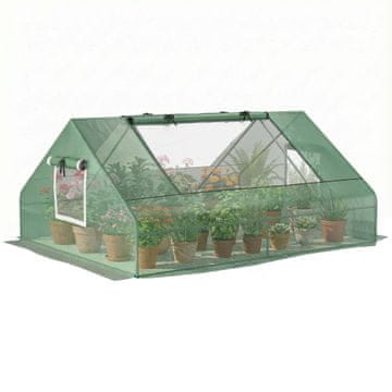 OUTSUNNY Pravokoten vrtni rastlinjak iz jekla s PE premazom, navijalna okna, 180x140x80cm, zelena