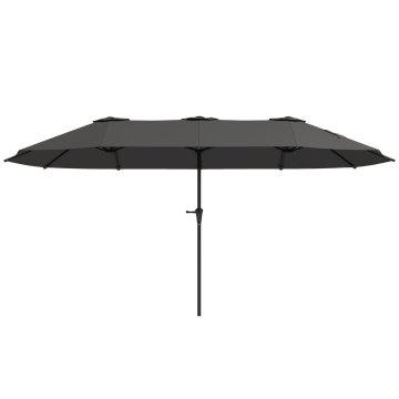 OUTSUNNY Dvojni vrtni dežnik 4x2.2 m z 12 letvicami z zračnimi odprtinami in ročico, dežnik za zunanje prostore iz kovine in poliestra, anti UV 30+, temno siva