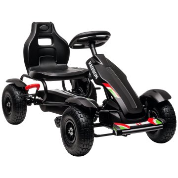 HOMCOM Go kart za otroke 5-12 let, kart na pedale iz plastike in kovine z nastavljivim sedežem, ročna zavora in vzvratna vožnja, 117x58x61 cm, črna