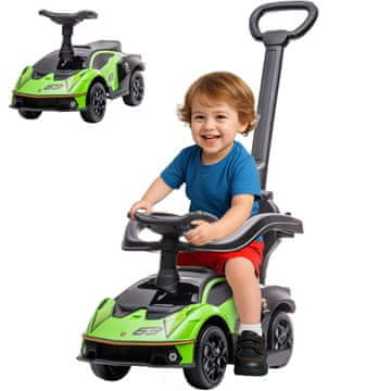 AIYAPLAY Lamborghini avtomobilček za otroke 2 v 1 z ročajem in varnostno oviro, volan in huška, avto za otroke v PP in kovina, 86.5x40x89.5 cm, zelena