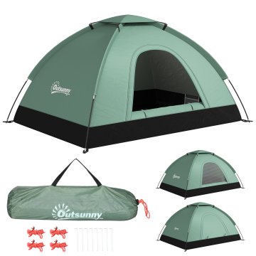 OUTSUNNY Kampirni šotor 2 osebi, iglo šotor z zadrgo na vratih, mreža proti komarjem in transportna torbica, 206x185x120cm, zelena