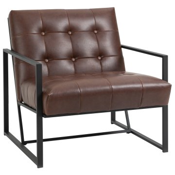 HOMCOM Poltrona imbottita stile industriale trapuntata a bottoni, arredamento moderno poltroncina da ingresso in metallo e pu, 75x81x78cm marrone