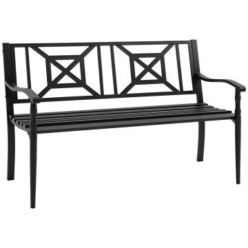OUTSUNNY Vrtna klop iz jekla za 2 osebi, zunanja klop z visokim naslonjalom in nasloni za roke, 128x62.5x81.5 cm, črna
