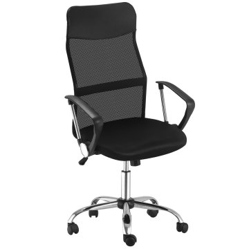 HOMCOM Ergonomični pisarniški stol vrtljiv in zibajoč s kolesi, nastavljiva višina in mrežasto naslonjalo, 63x65x109-119 cm, črna