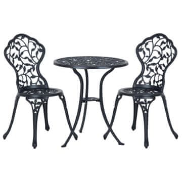 OUTSUNNY Set bistrò 3 kosi z 2 stoloma za vrt in okroglo mizico, set mize in stolov za vrt iz aluminija, za teraso, dvorišče, zunanjost, črn