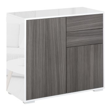 HOMCOM Omara z 2 predaloma in 2 vrati, pritiskalno odpiranje, omara z 2 predaloma in 2 vrati za dom in pisarno, 79x36x74cm, svetlo siva in bela