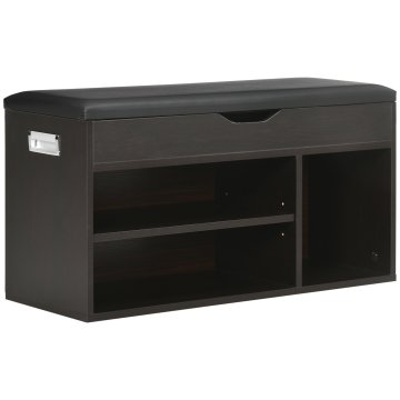 HOMCOM Oblazinjen vhodni prostor varčevanje, vhodno pohištvo s čevljarnico, s 3 prekati, sedež iz PU usnja, za dnevno sobo in hodnik, 80x30x43 cm, črna