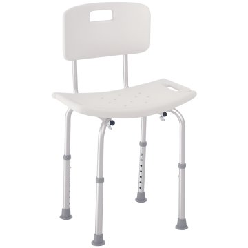 HOMCOM Protizdrsna tuš sedež nastavljiv na 8 višin z drenažnimi luknjami in priseskami, tuš sedež iz plastike in aluminija, 50.6x43x71-88 cm, bela in srebrna