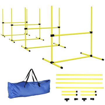 PAWHUT Set 4 oviri za agility dog za usposabljanje psov z nastavljivo višino z vključeno prenosno torbo, 99x65x94cm, rumena