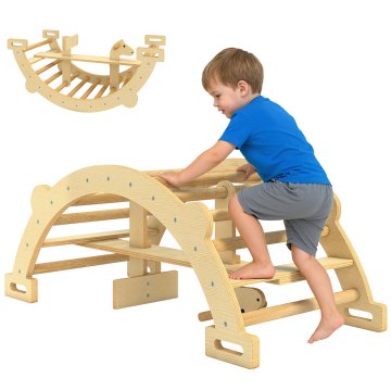 AIYAPLAY Arco Montessori za otroke 2-4 let, ki se lahko spremeni v gugalnik, lesena plezalna igrača, 110x52x45 cm, barva lesa