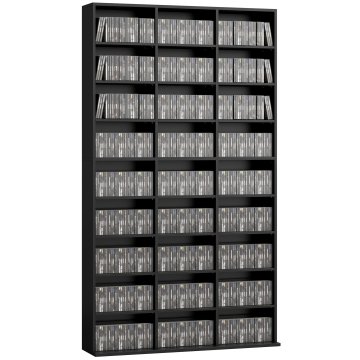HOMCOM Prenosni cd-regal z 9 policami, z 21 nastavljivimi policami, regal za 835 CD/500 DVD/640 blu-ray, prostorsko varčen, cd-omara z 27 oddelki, za dnevno sobo in pisarno, 100x24x175 cm, črna