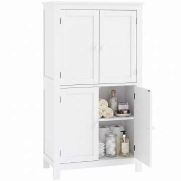 HOMCOM Visoka kopalniška omara 110 cm, prostorsko varčna kopalniška omarica s 4 vrati in nastavljivimi policami, za pralnico, dnevno sobo, bivalni prostor, kuhinjo, 60x30x110 cm, bela