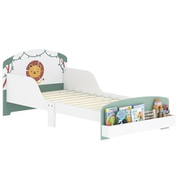 AIYAPLAY Postelja za otroke 3-8 let nizka z prostorom za shranjevanje in stranskimi ograjami, posteljica za otroke iz MDF in vezanega lesa, 150x77x60 cm, zelena