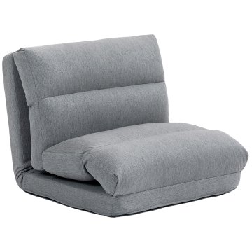 HOMCOM Talni zložljiv fotelj 3 v 1, oblazinjen talni sedež na 6 položajev pretvorljiv v ležalnik in posteljo, v tkanini z efektom lana, 70x72x56 cm, za dnevno sobo, siva
