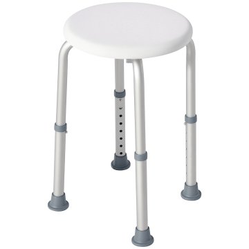 HOMCOM Stolček za tuš vrtljiv za 360° z nedrsečimi nogami in nastavljiv po višini na 8 stopnjah, stolček za tuširanje iz aluminija in PE, 32.5x41x35.5-54 cm, bel