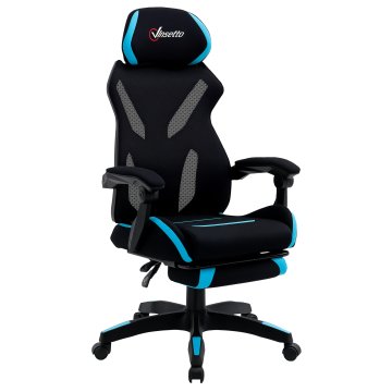 VINSETTO Igralni stol z ledveno oporo, ergonomski pisarniški stol z nastavljivo višino iz črne in modre tkanine, 65x65x119-129cm