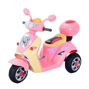 HOMCOM Električni motor za otroke baterija 6V, hitrost 3km/h, električni motorček za otroke 3-5 let s svetlobo in glasbo, 108x51x75 cm, roza