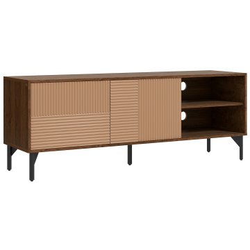 HOMCOM Mobilna TV omarica do 65" z 2 omaricami in odprtimi policami, nizka omarica z lesenimi kabelskimi prehodi, 150x40x56cm, rjava